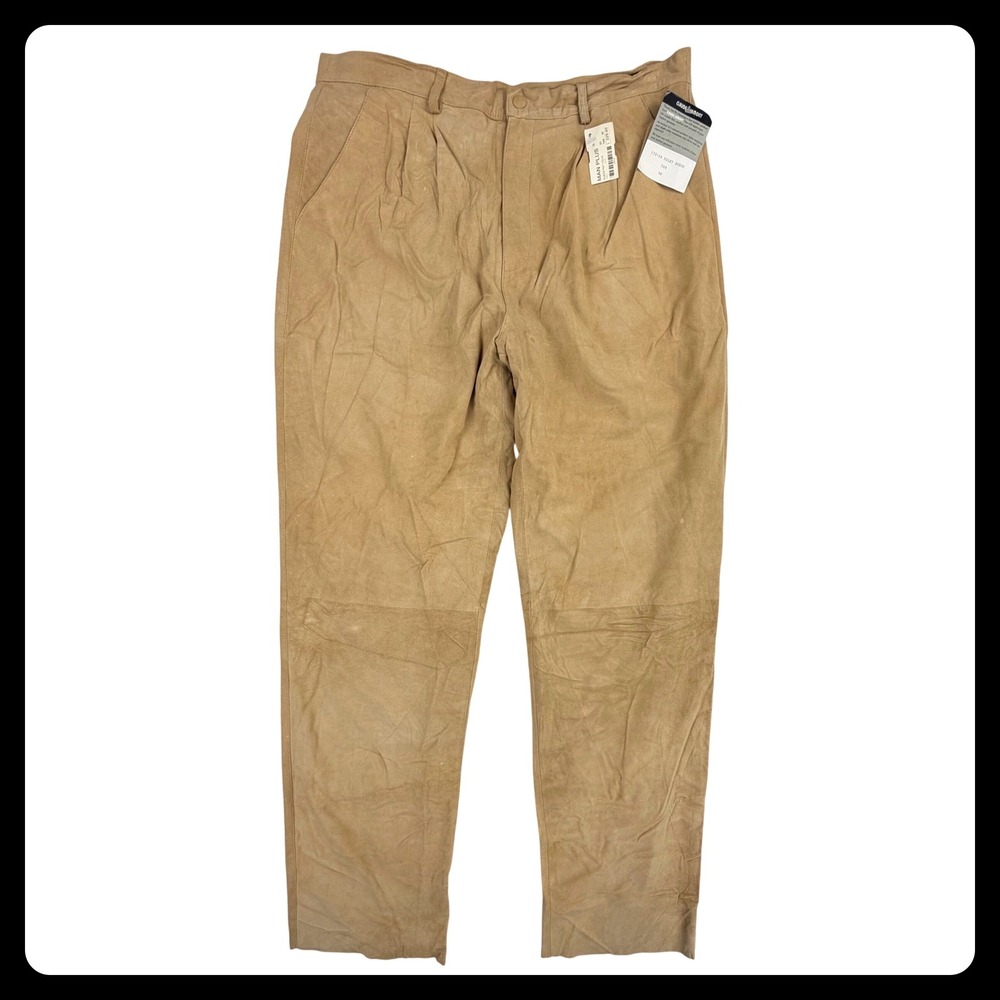 Claude Lamont Suede Pants Men 38 Tan Silky Leather‎ Pleated Raw Hem Lined NEW